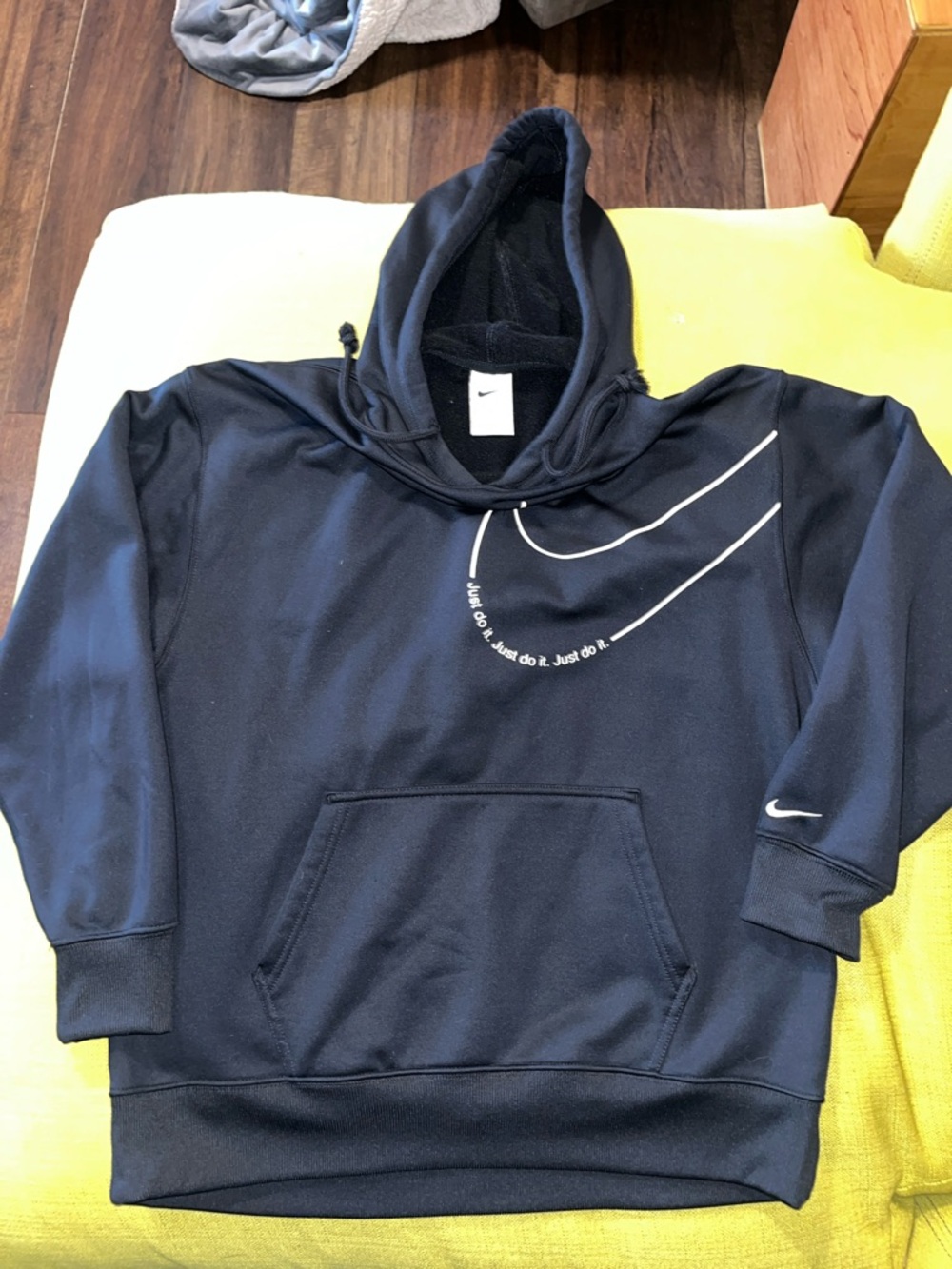 Nike Navy Blue Crewneck Hoodie with White Swoosh Accent